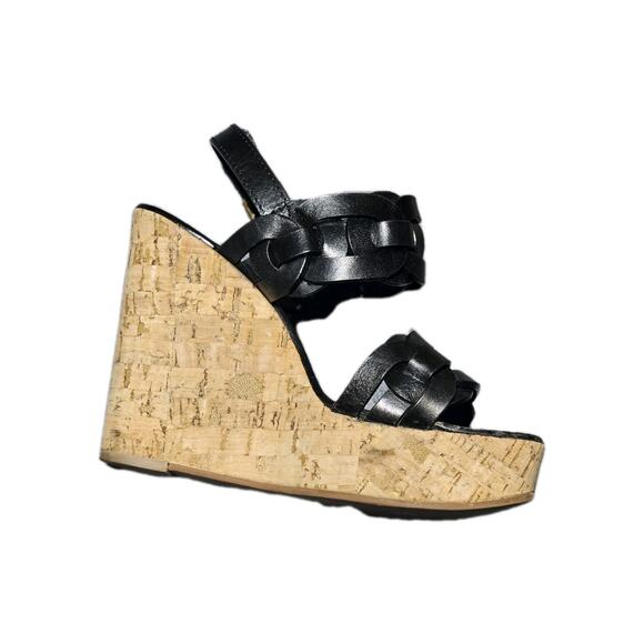 Tory Burch Shoes Womens Size 6 Black Cork Wedge Open Toe Sandals Shoes - Picture 8 of 12